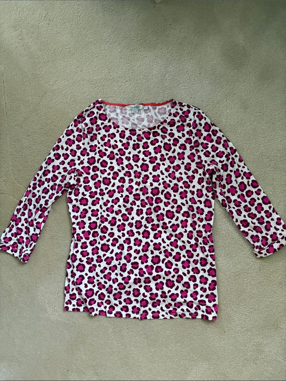 Boden Pink and White Leopard Scoop Neck Top